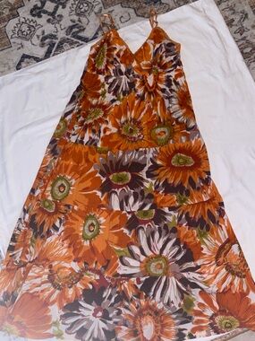 Speed Control Orange Floral Maxi Dress with Olive and Brown Details